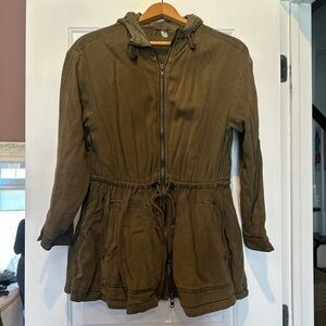 Free People Olive Green Drawstring Hooded Jacket